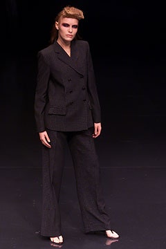 black tailored suit with open-toe shoes