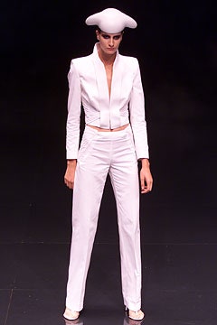 white cotton long-sleeve v-neck tailored zippered suit