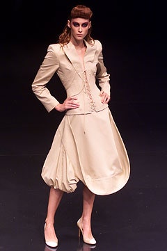 beige silk fitted dress with long sleeves