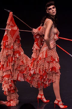 red and white ruffled midi dress