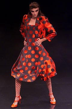 orange polka-dot midi dress with jacket