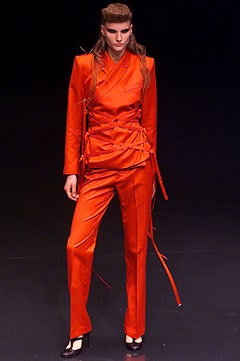 orange silk fitted suit
