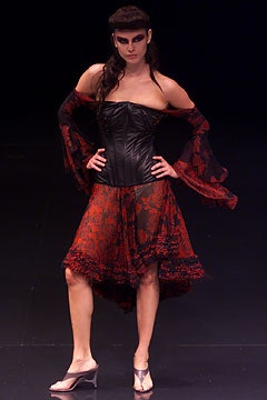 red and black strapless dress