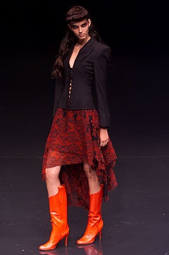 black blazer red asymmetric dress
