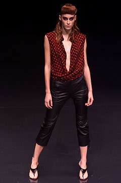 red silk sleeveless v-neck fitted printed top