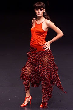 red fitted top with ruffled skirt