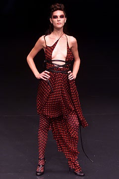 red and black asymmetric dress with leggings