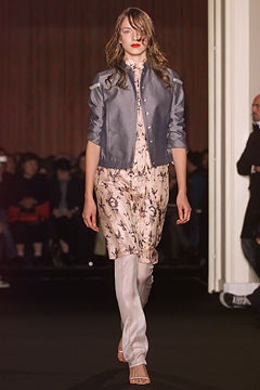 gray silk long-sleeve collared structured jacket