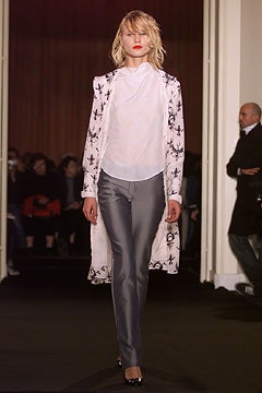 gray silk slim straight-leg pants
