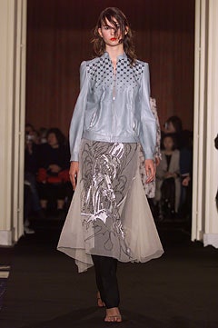 gray silk asymmetric relaxed layered embroidered flowing skirt