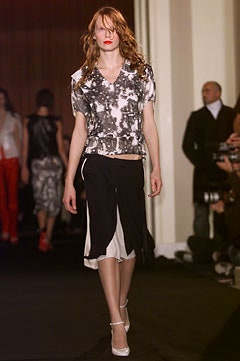 black and white printed top with asymmetric skirt