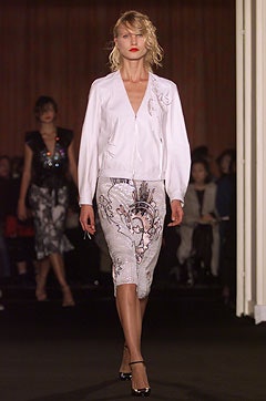 white silk blouse and pencil skirt