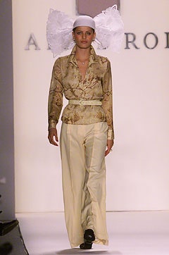 beige silk blouse and cream pants