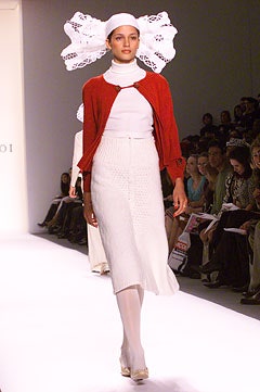 red cardigan white top midi skirt