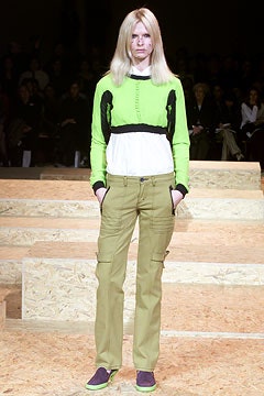 green fitted top with cargo pants