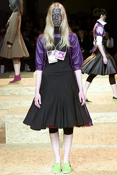 black flared midi dress with purple top