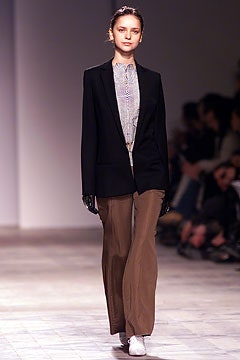 black blazer white shirt brown pants