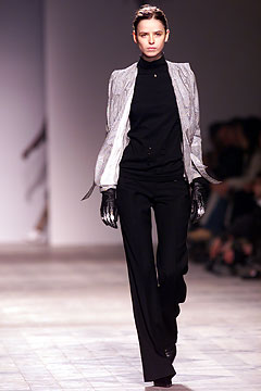 gray tailored blazer with black top