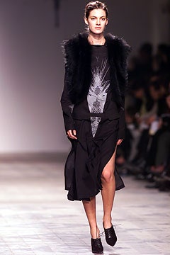 black silk midi dress with faux-fur vest