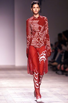 red embroidered sheer top and pants