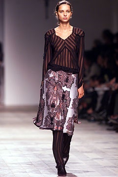 black sheer striped top and multi flared skirt