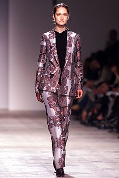 gray and pink printed suit