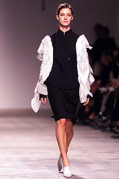 black fitted blouse and pencil skirt