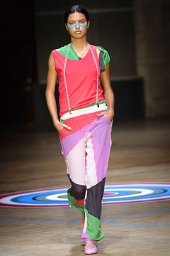 red sleeveless hooded relaxed color-blocked top