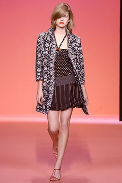 black and white printed coat with polka-dot top