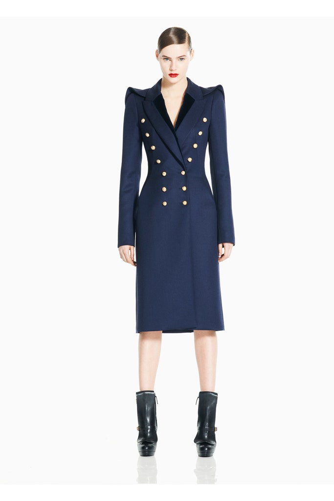blue wool fitted coat with boots