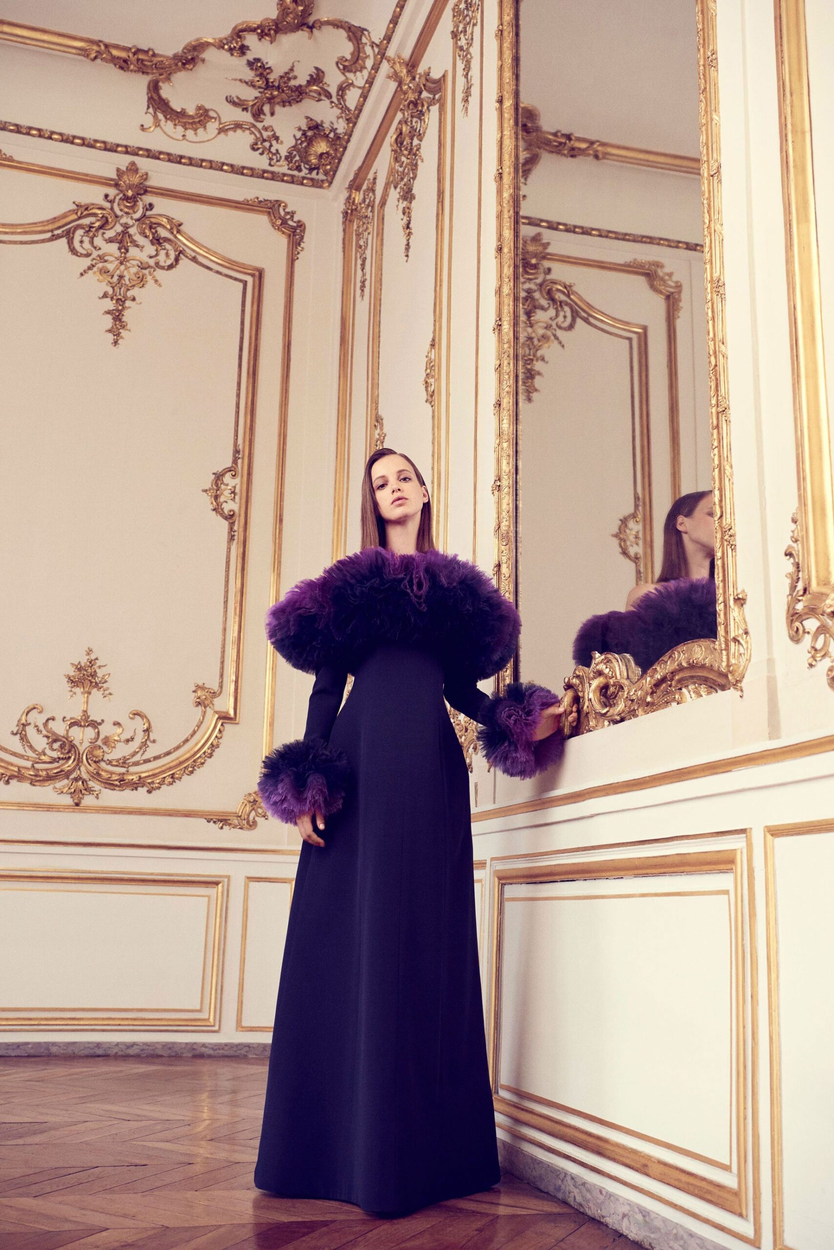 black silk long-sleeve dress