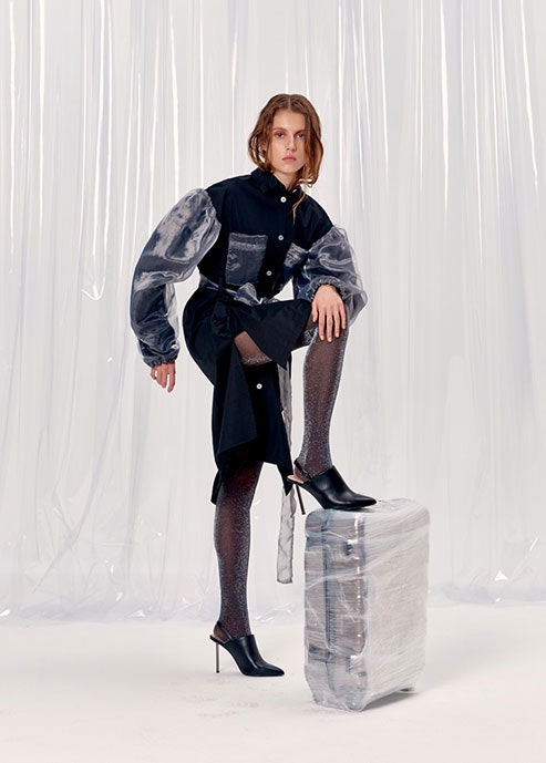 black midi dress with long sleeves