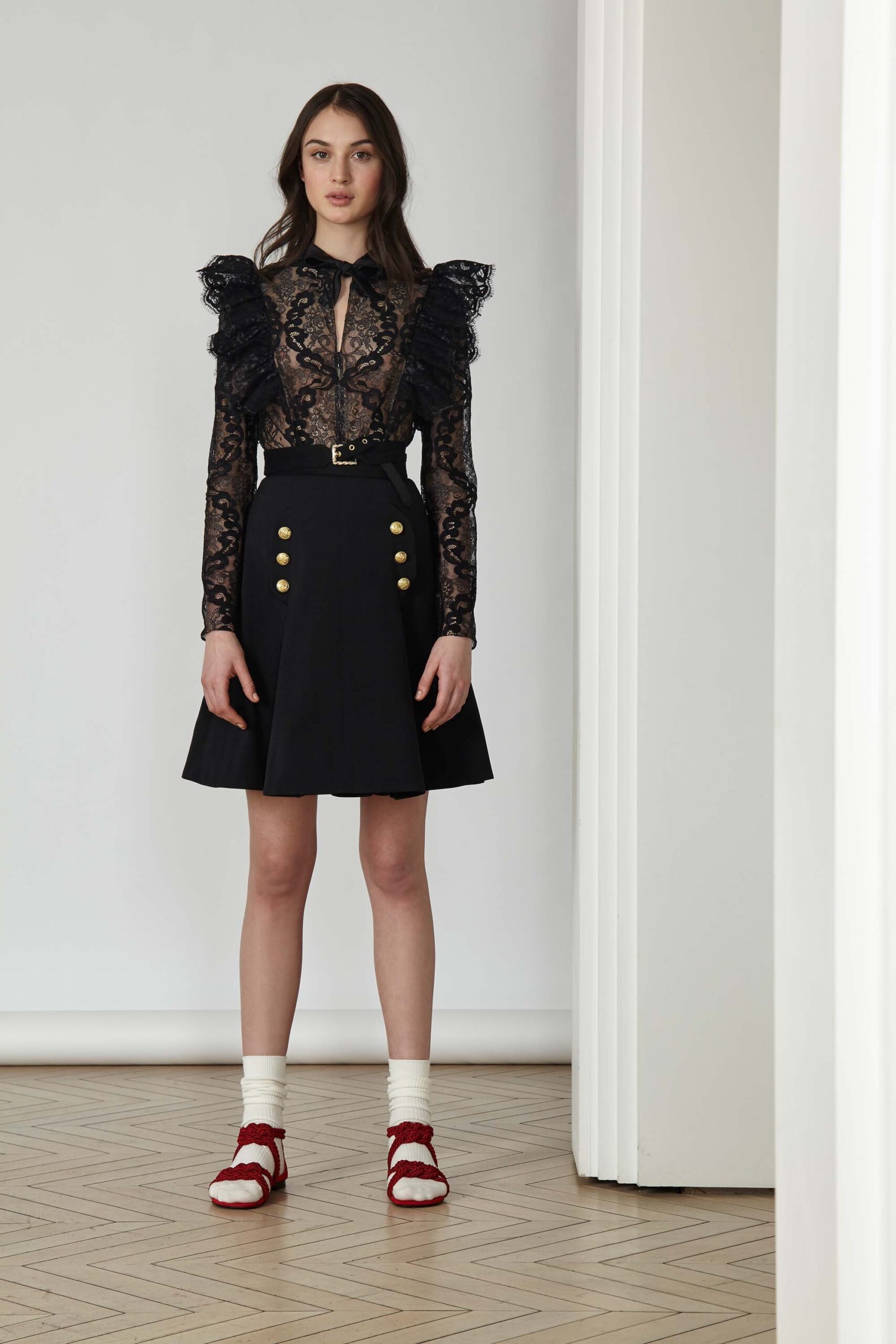 black lace blouse and skirt