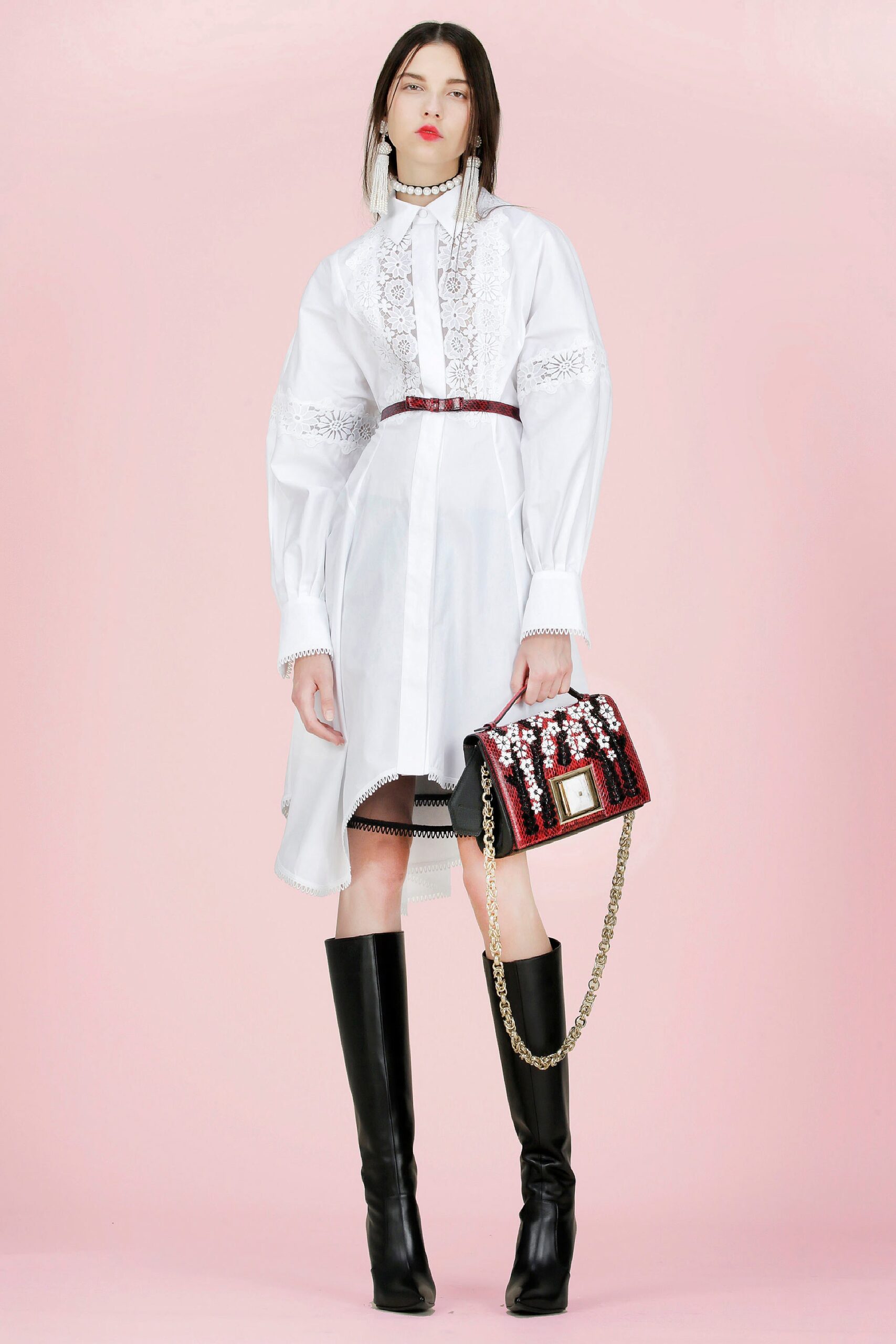 red vinyl beaded shiny bag