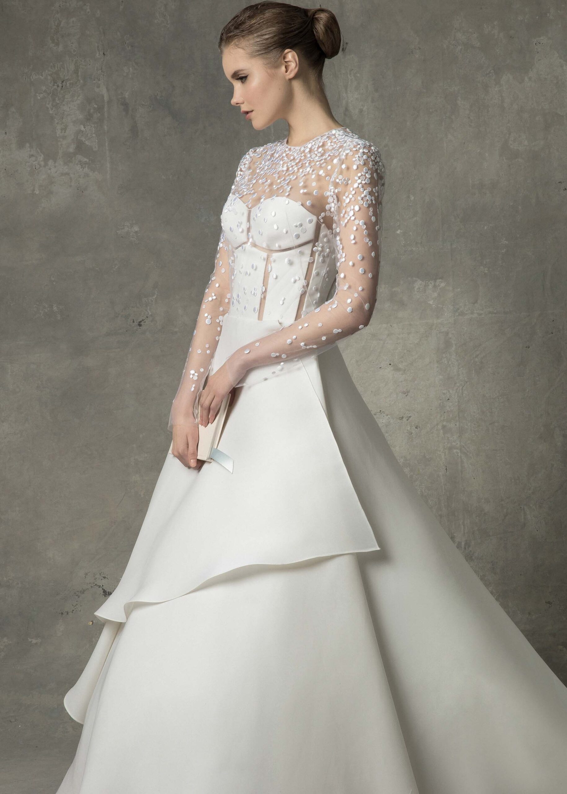 white silk fitted gown