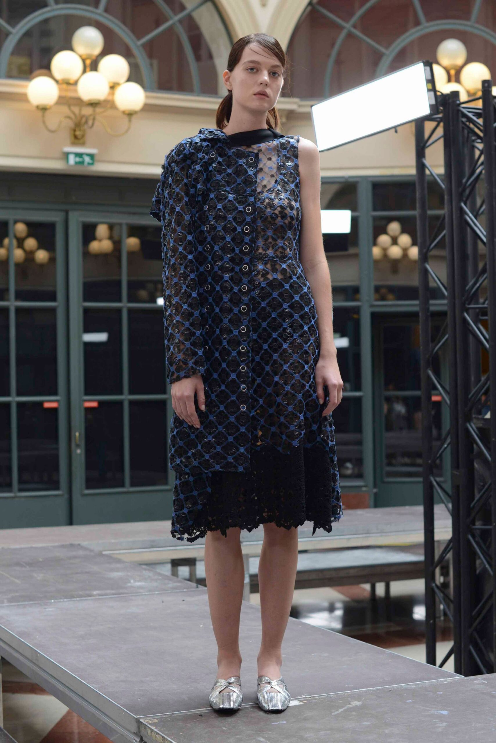 black and blue lace asymmetric dress