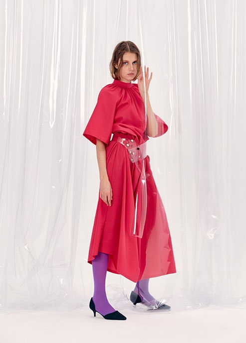 pink midi dress with belt