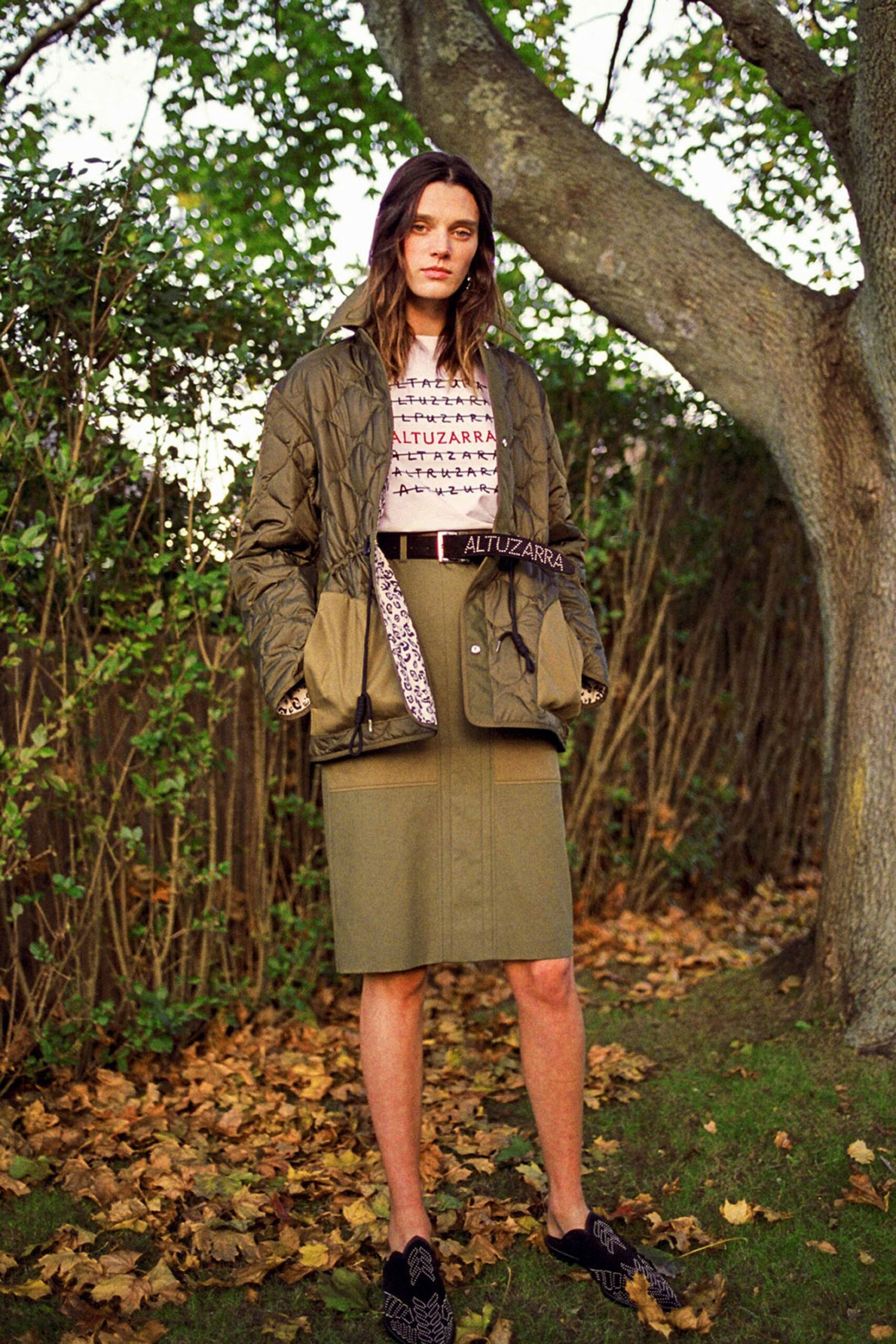green relaxed jacket with printed top