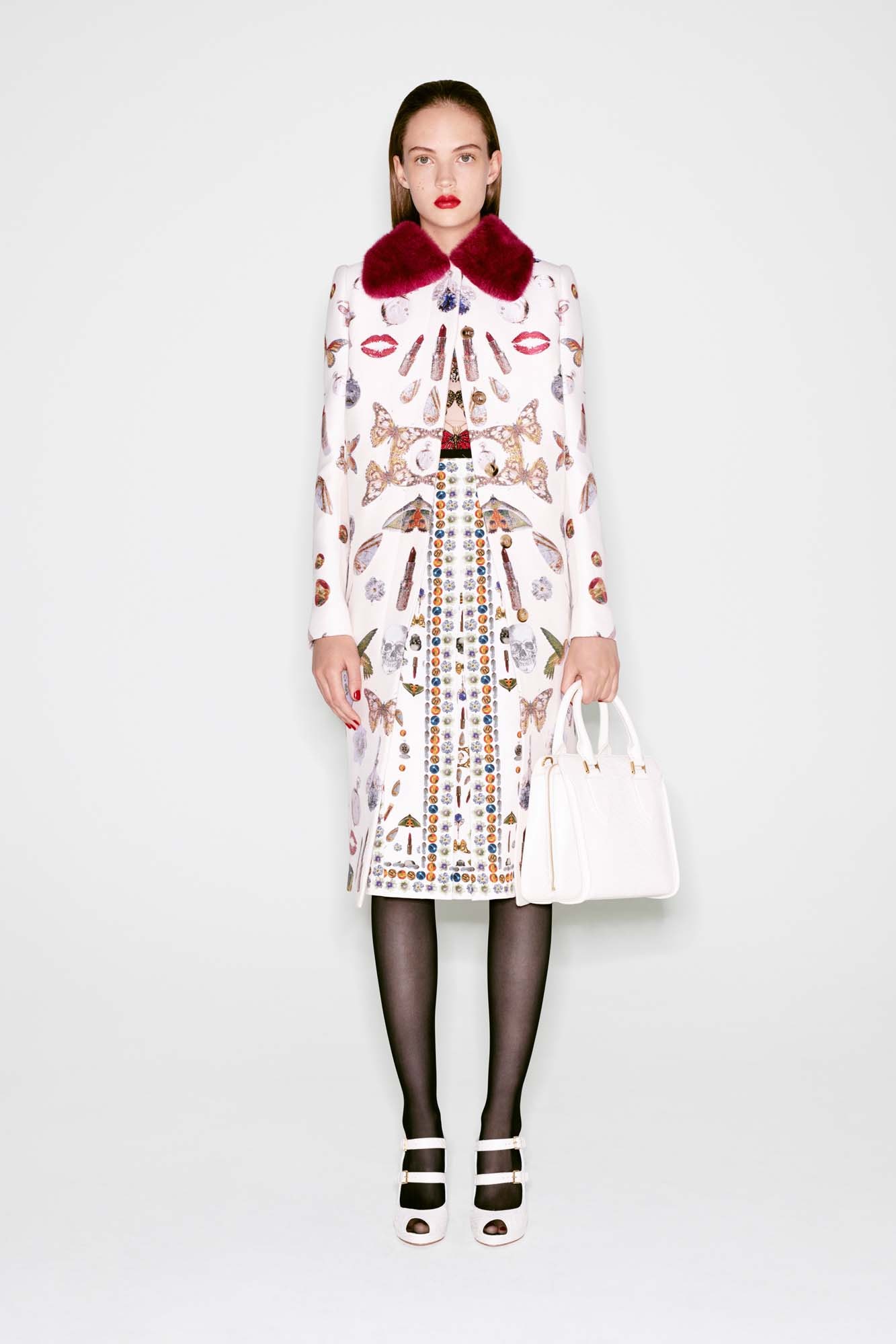 white multi-embroidered coat and skirt