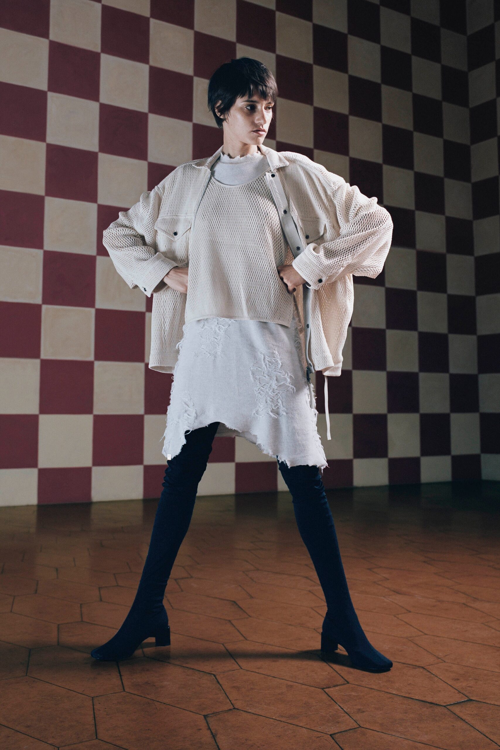 oversized white jacket with mini dress