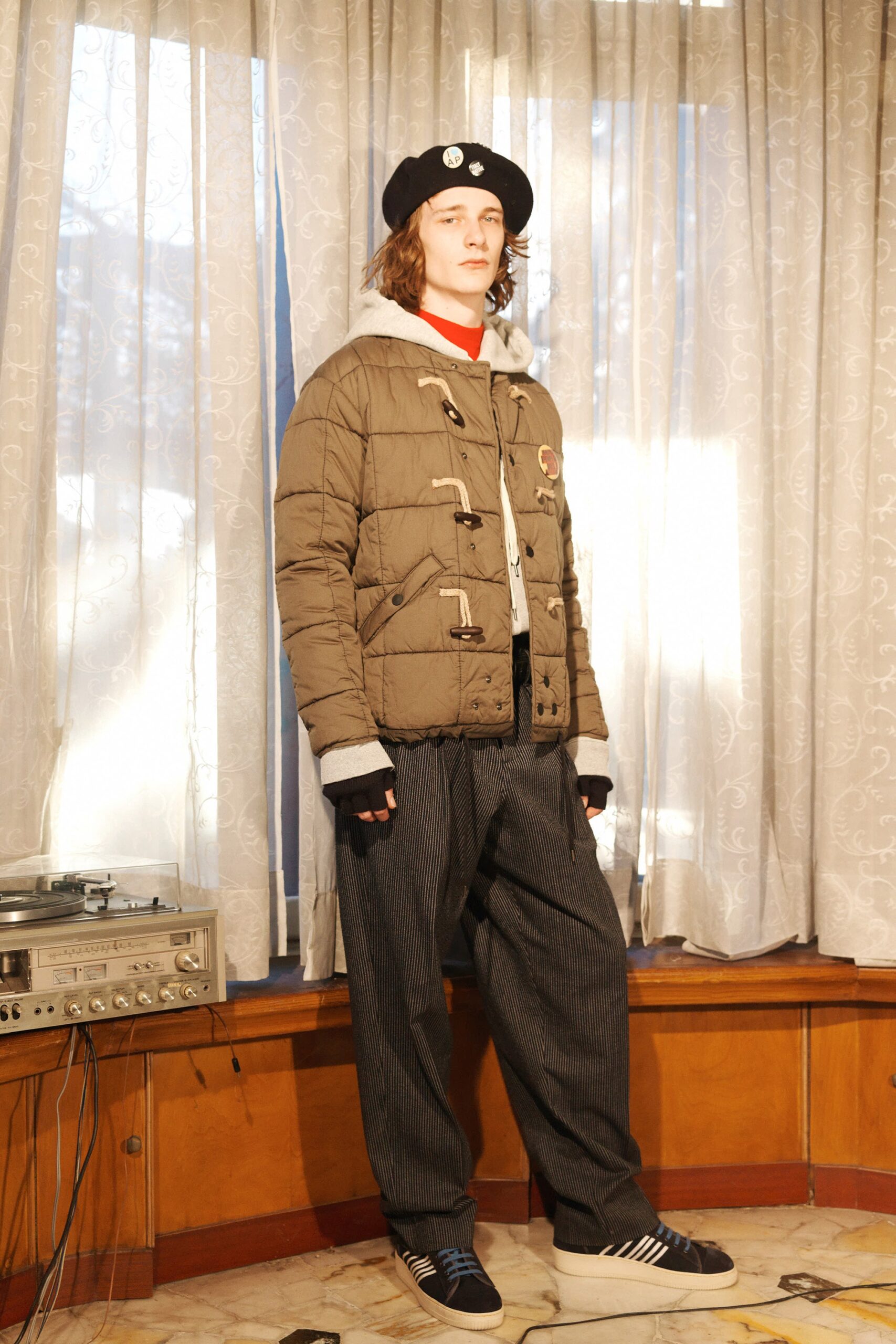 relaxed green jacket with hoodie