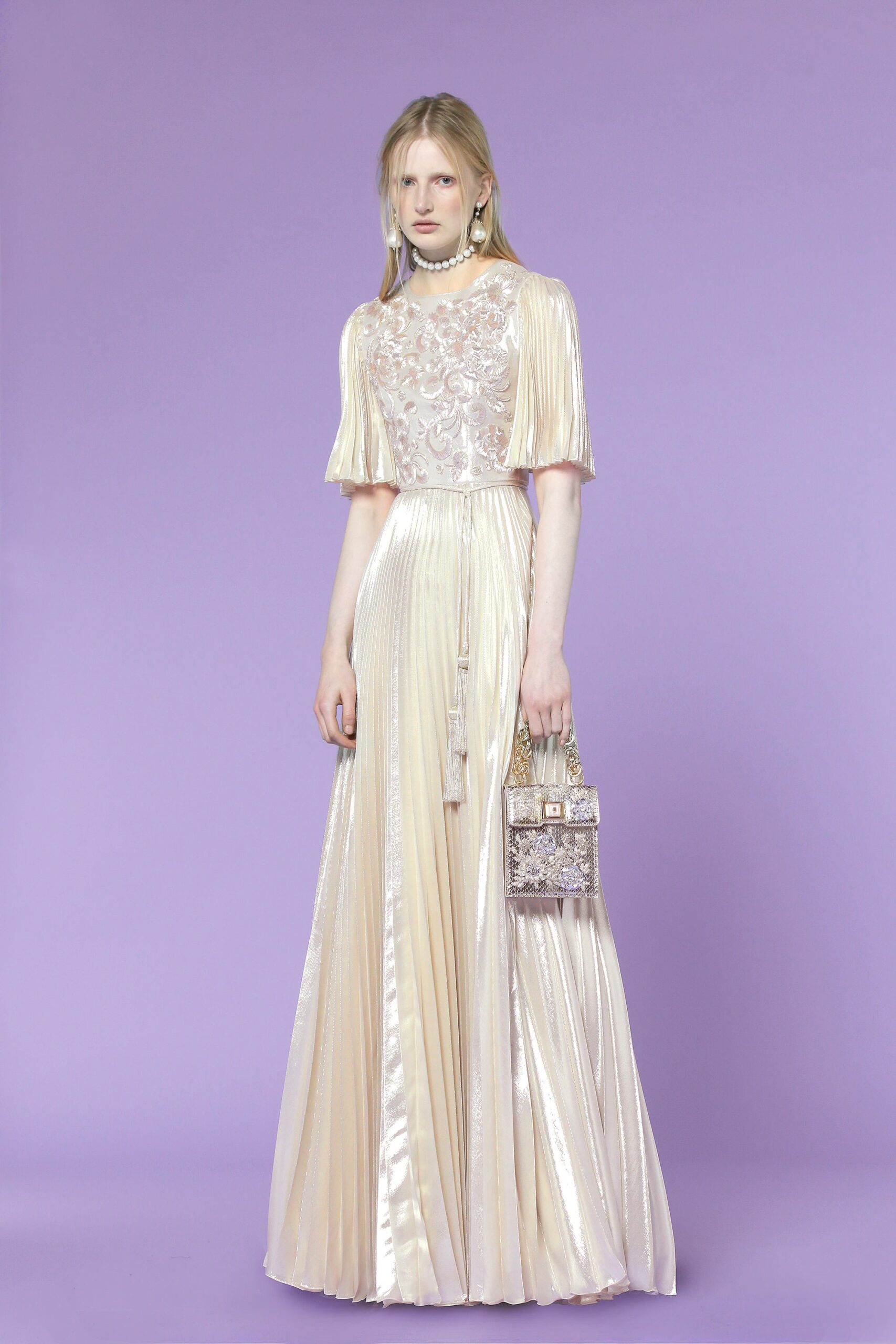 ivory silk pleated gown