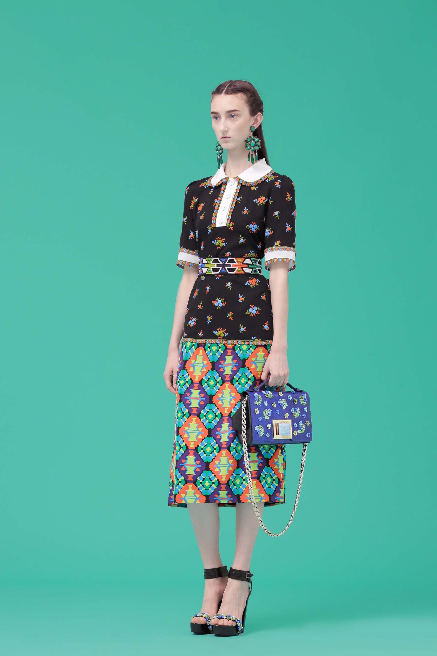 black multi printed midi dress
