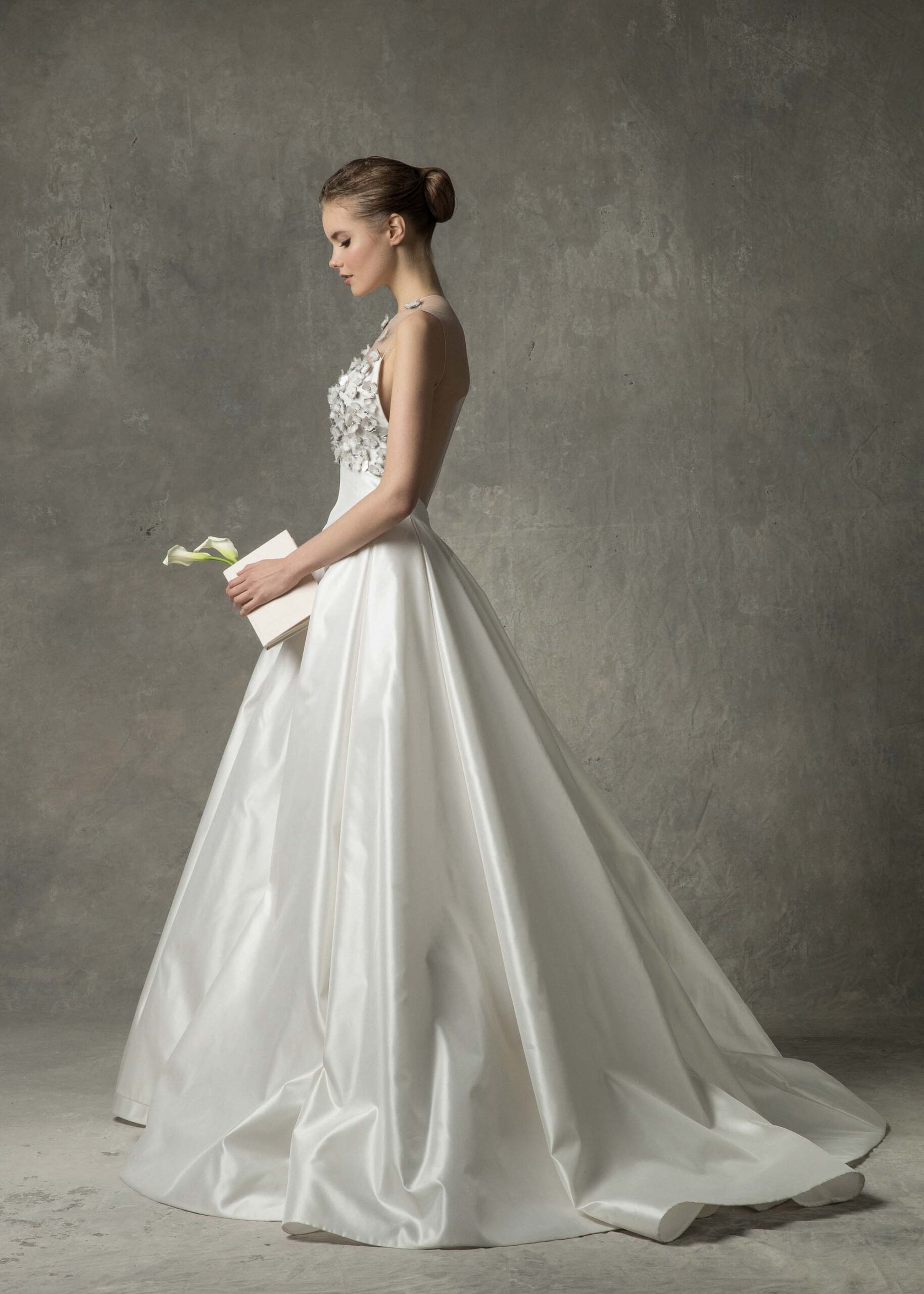 white silk sleeveless gown