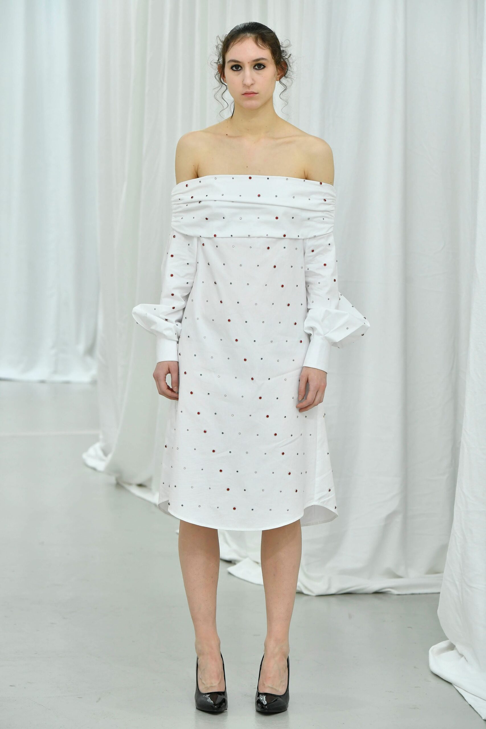 white off-shoulder embroidered dress