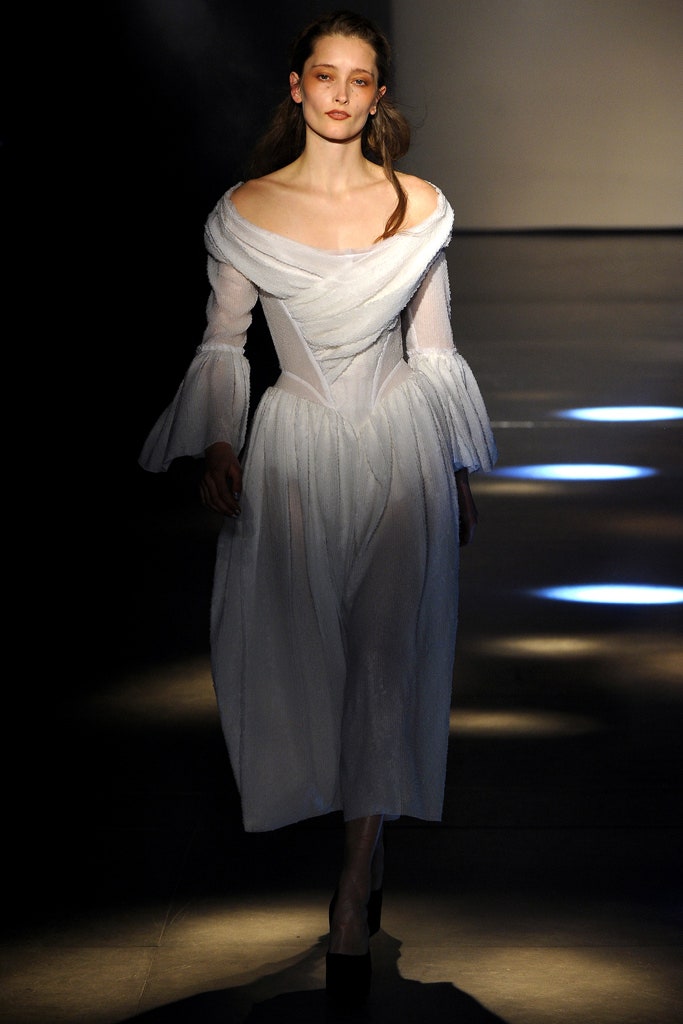 white silk off-shoulder dress