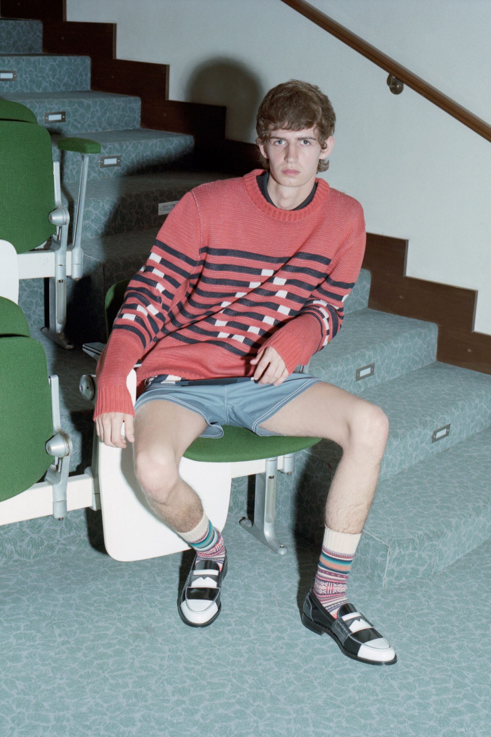 relaxed red striped sweater with shorts