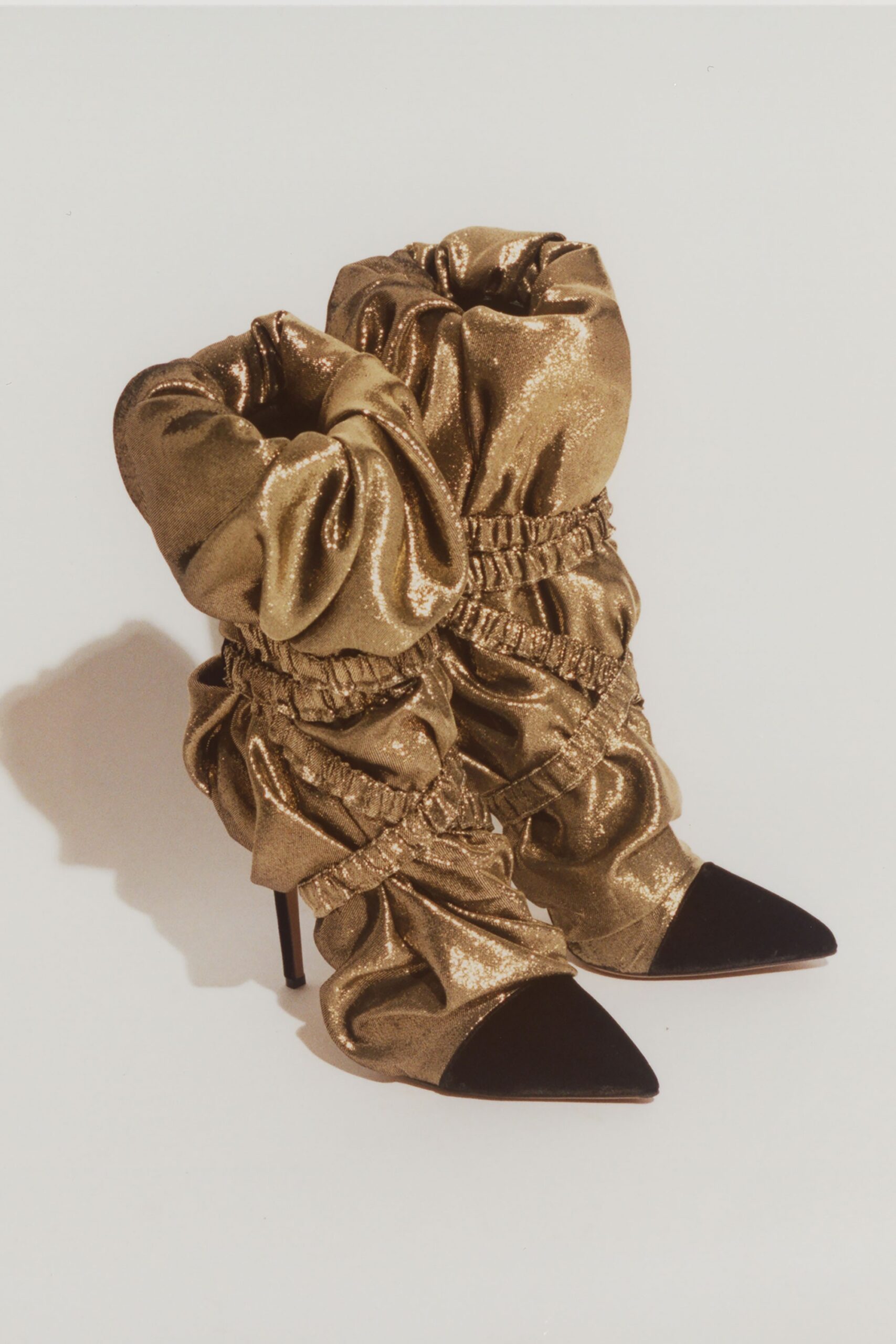 gold metallic ruffled boots