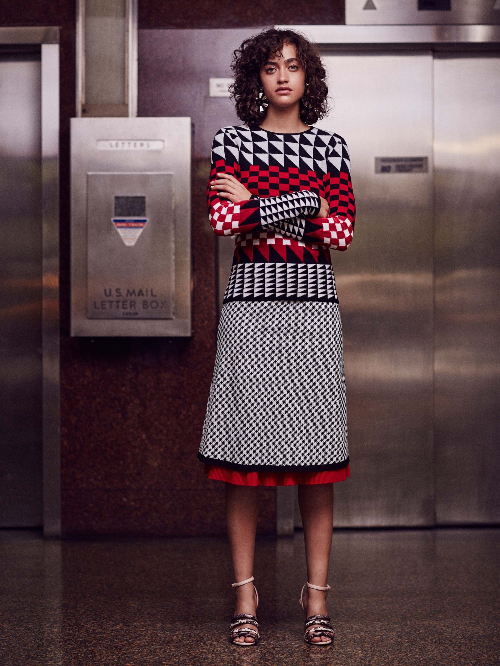 fitted printed midi dress