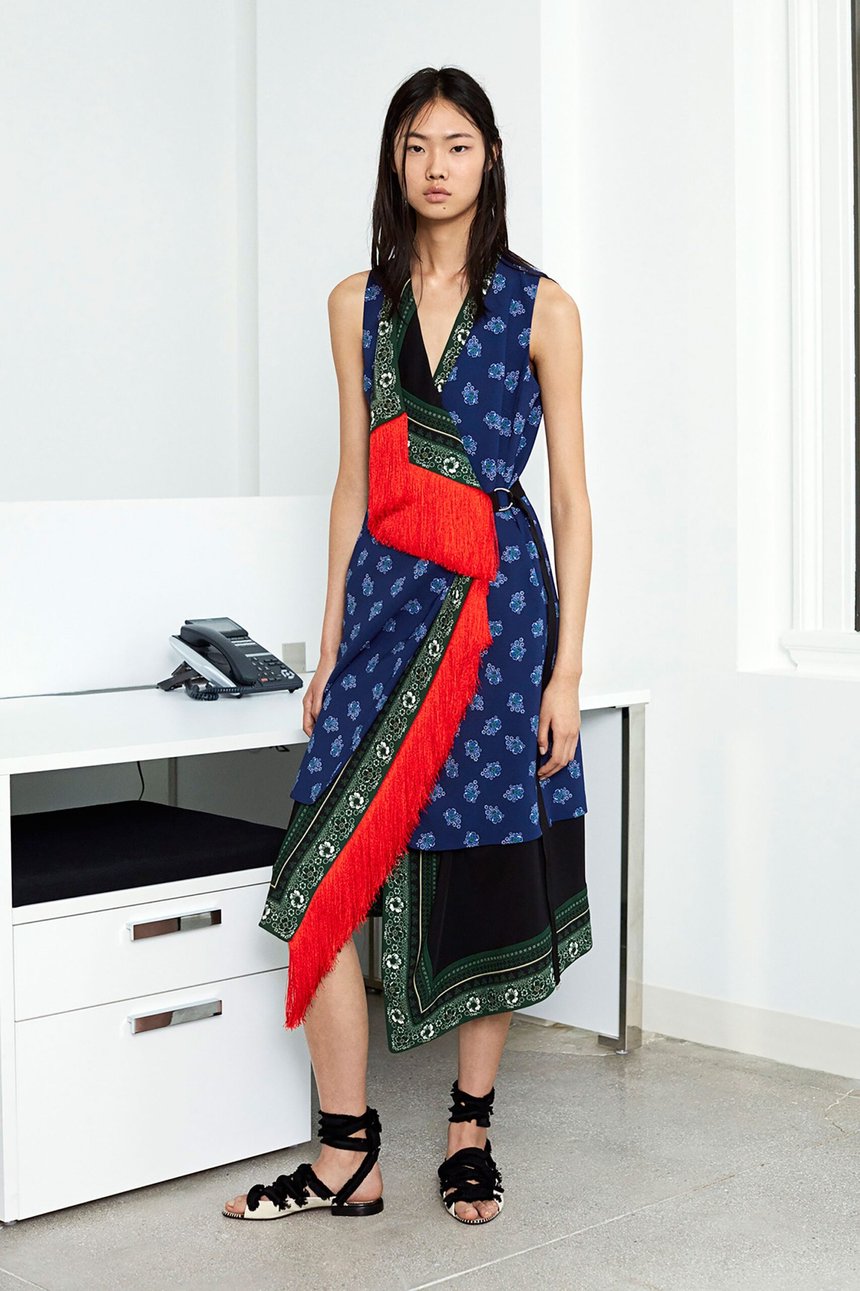 blue printed sleeveless dress